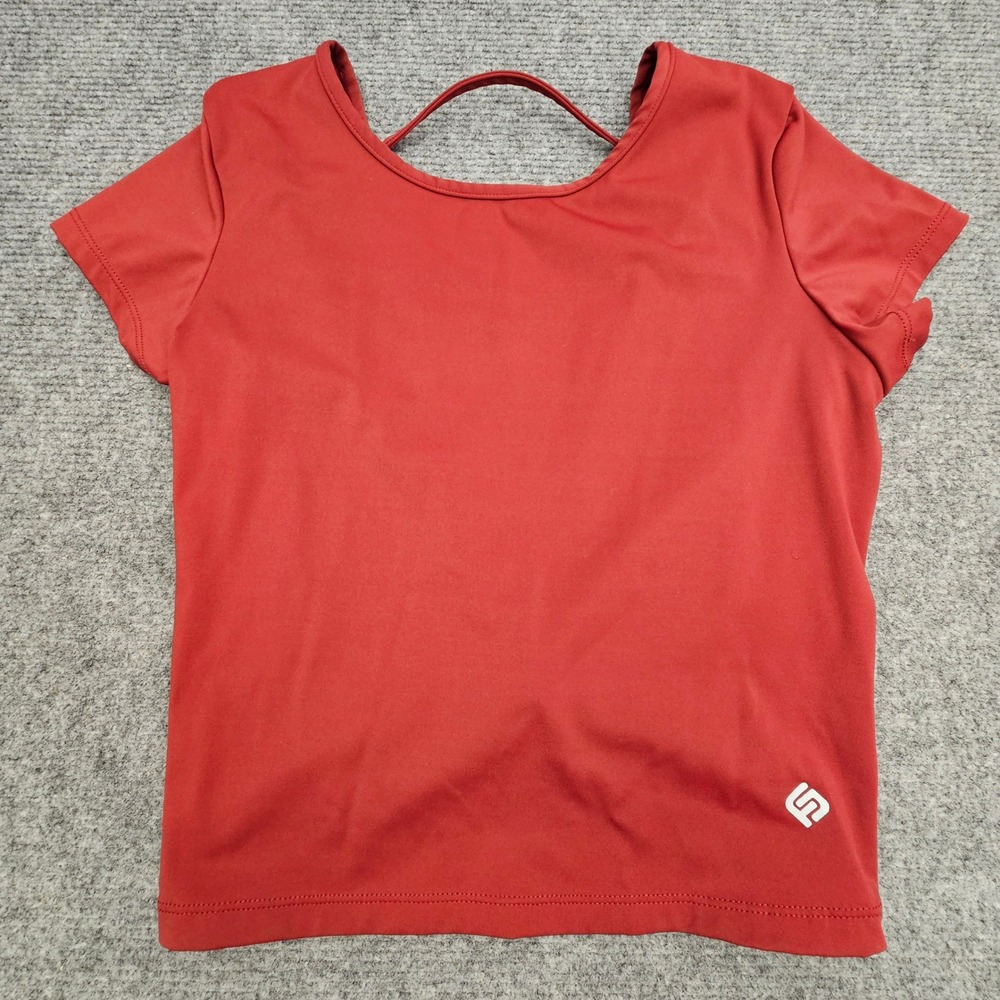 NOVA Sport Womens Crop Top Size M Red Twist Back Short Sleeve Activewear